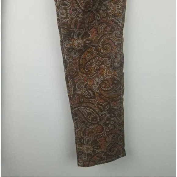 Prana Women Pants 8 Medium Skinny Corduroy Paisley Mid-Rise Brown Cotton - Picture 7 of 8